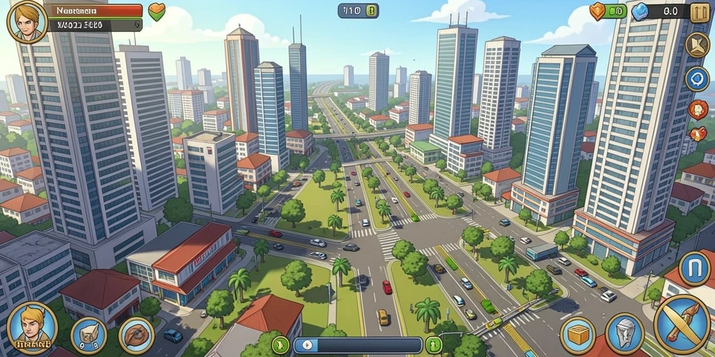 Screenshot menunjukkan dunia game yang penuh warna.